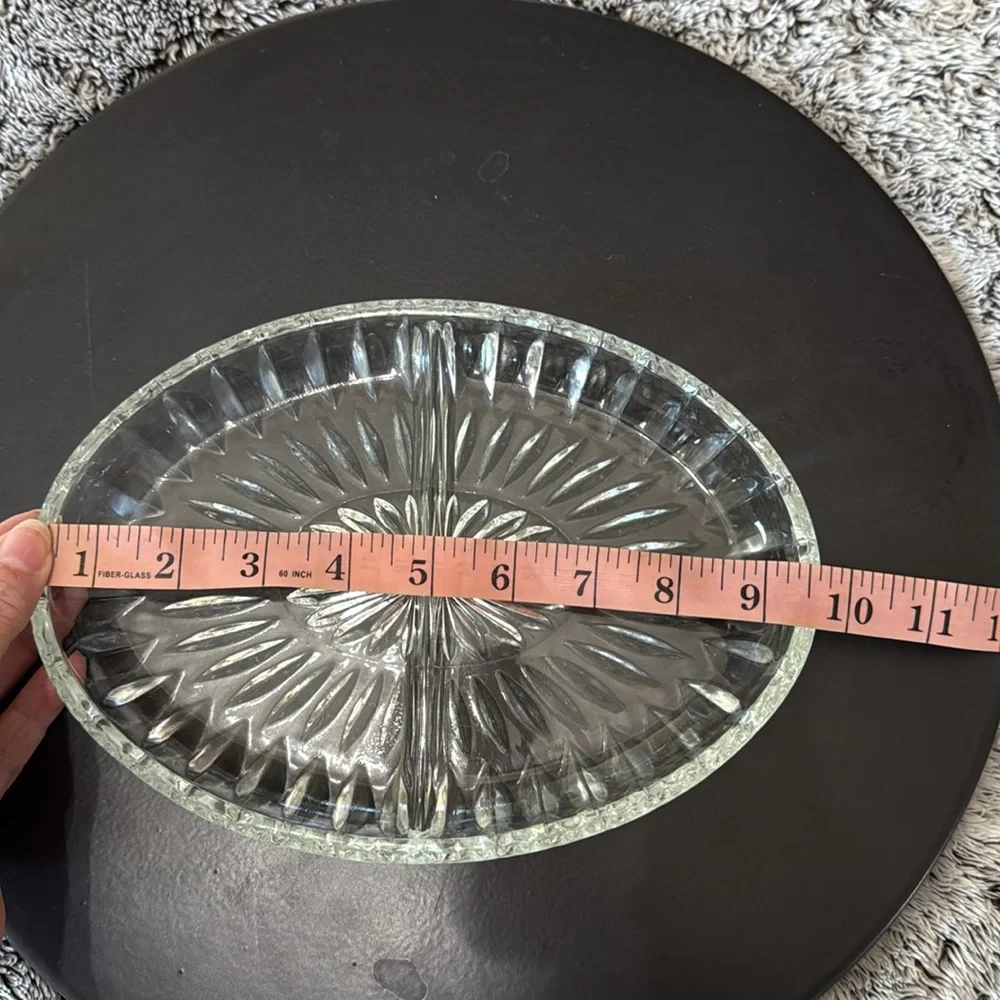 Vintage Clear Cut Glass Divided Serving Relish Dish Oval‎ Shaped Decorative